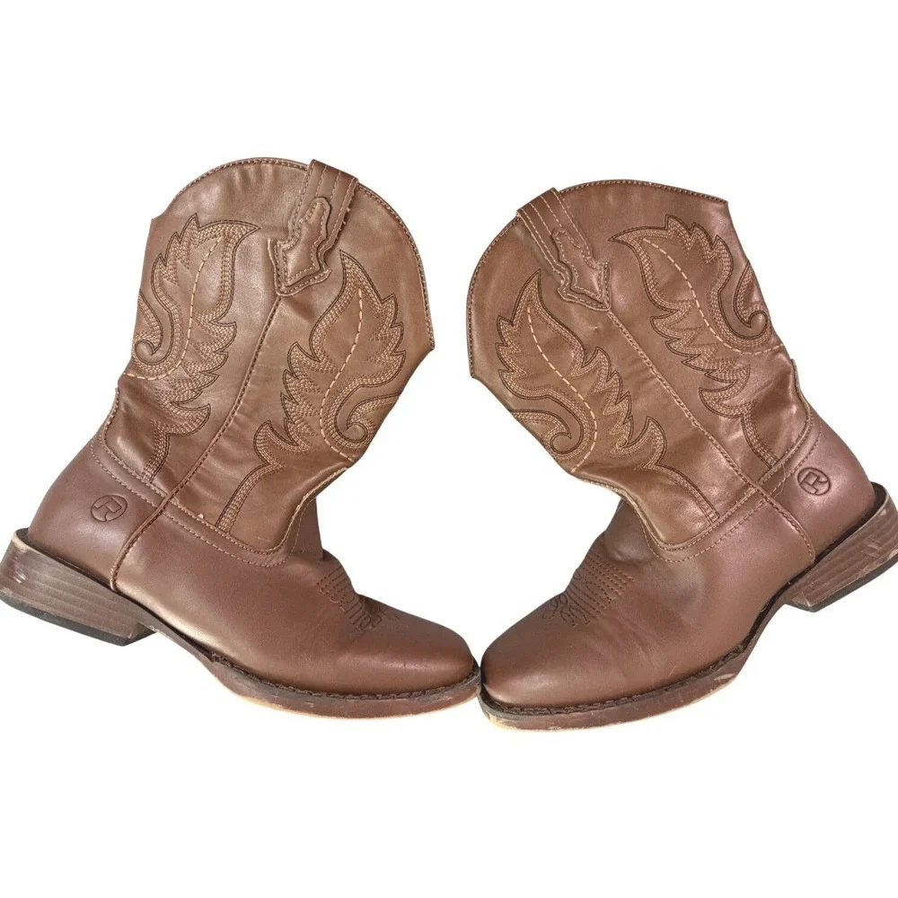 Roper Kids Brown Faux Leather Western Cowboy Boots Size 3 09-018-1900-1701